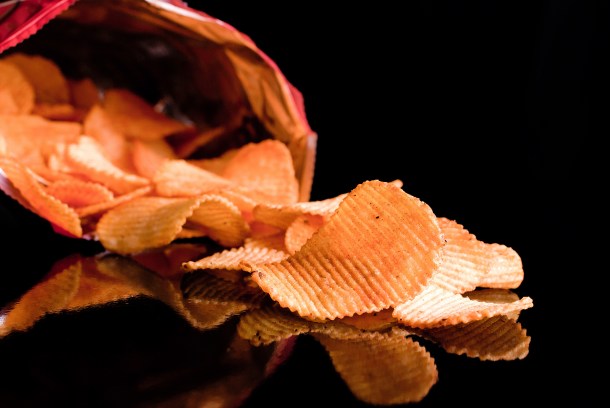 sharp potato chips poured out of the pack